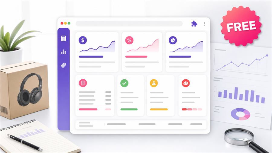 A free Amazon seller profit calculator dashboard showing profit, ROI, margin, fees, approvals, and competition checks.