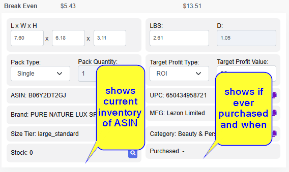 3P Mercury product analysis showing inventory and prior purchase history.